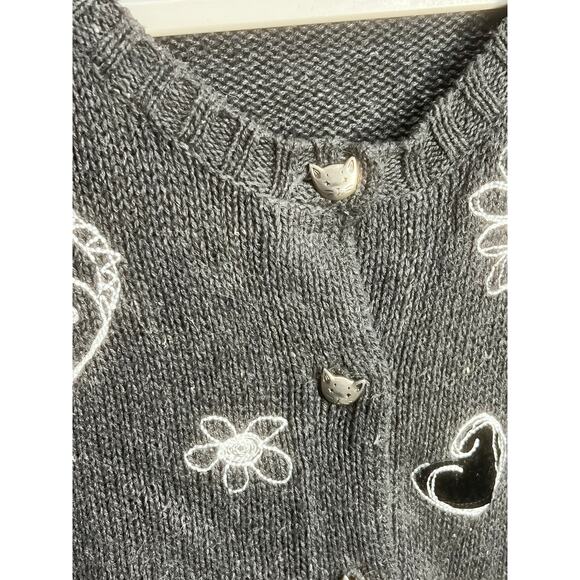 Susan Bristol VTG Embroidered Knit Cat Cardigan Button Up Sweater XL Coquette - Picture 6 of 16
